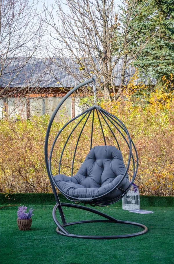 Кресло кокон Адель графит с серой подушкой габардин