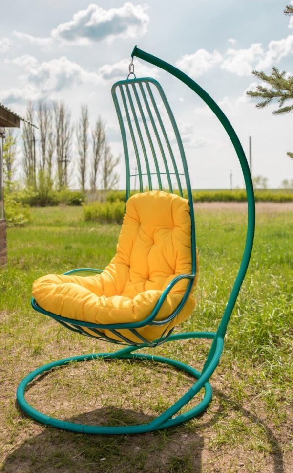 Подвесное кресло гамак Дели бирюза с жёлтой подушкой