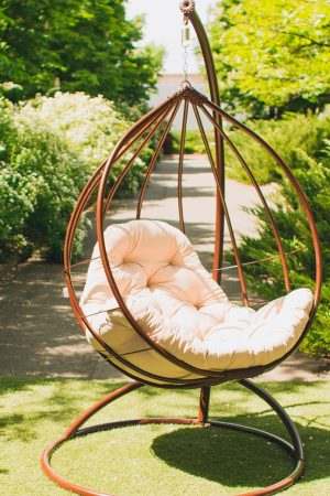 Подвесное кресло на стойке Адель шоколад с бежем