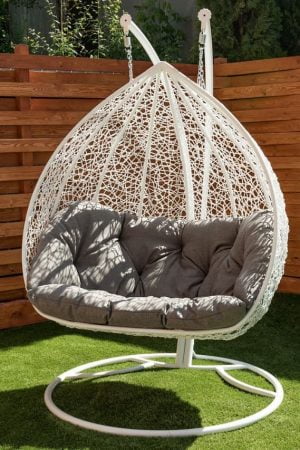 Белое подвесное кресло Дабл с серой подушкой