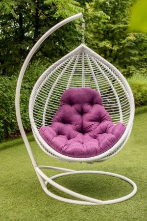 біле підвісне крісло Кит з подушкою люкс фіолет