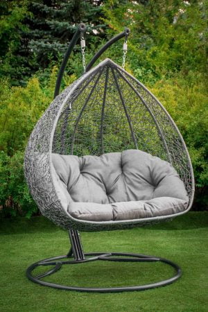 Дабл серый плетёная качеля из ротанга