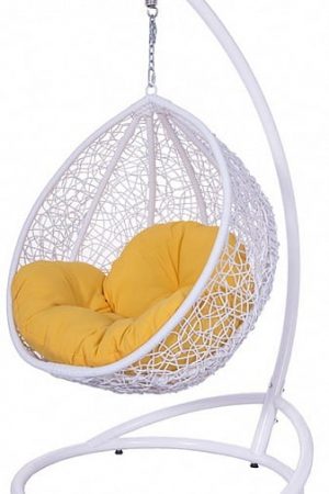 детское подвесное кресло белое с жёлтым