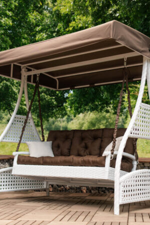 Качели белый ротанг с коричневым Ривьера