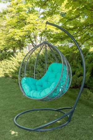 Подвесное кресло Эко премиум серое с бирюзовой подушкой