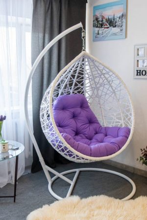 Кресло кокон белое с фуксией Арт Вуд ЮМК