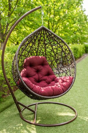 крісло підвісне Артвуд коричневе з подушкою бардо