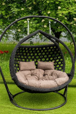 Крісло кокон подвійне Галант люкс чорне зі стійкою