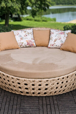 круглый уличный лежак для бассейна из ротанга