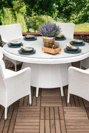 Ротанговый белый стол плетёный круглый
