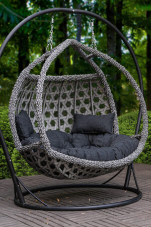 подвесное кресло качели галант люкс из серого ротанга