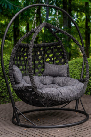 подвесное кресло кокон качели галант люкс из чёрного ротанга