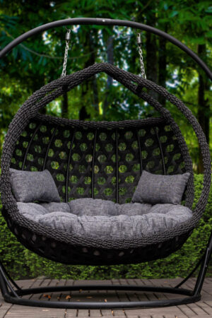 кресло качели галант люкс из чёрного ротанга