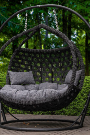 подвесное кресло качели галант люкс из чёрного ротанга