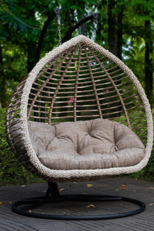 подвесное кресло дабл из ротанга лате