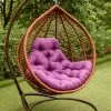 крісло кокон Кит коньяк з фіолетовою подушкою