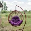 Подвесное кресло Эко премиум коньяк с фиолетовой подушкой
